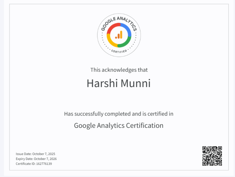Certification on Google Analytics